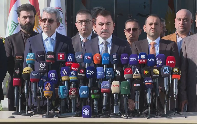 Kurdistan Region’s Planning Minister Dara Rashid speaking during a press conference in Erbil on November 20, 2024. Photo: Rudaw